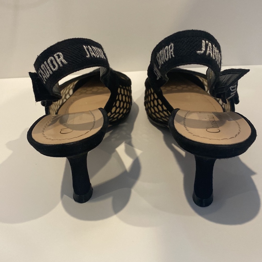 Christian Dior J’adior Black Velvet Fishnet Slingback Pumps - size 36.5 - Picture 3 of 5